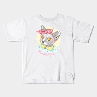 Beautiful Girl Cat Kids T-Shirt